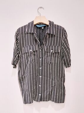 Notizie Made In Italy Black and White Striped Button-Up Shirt